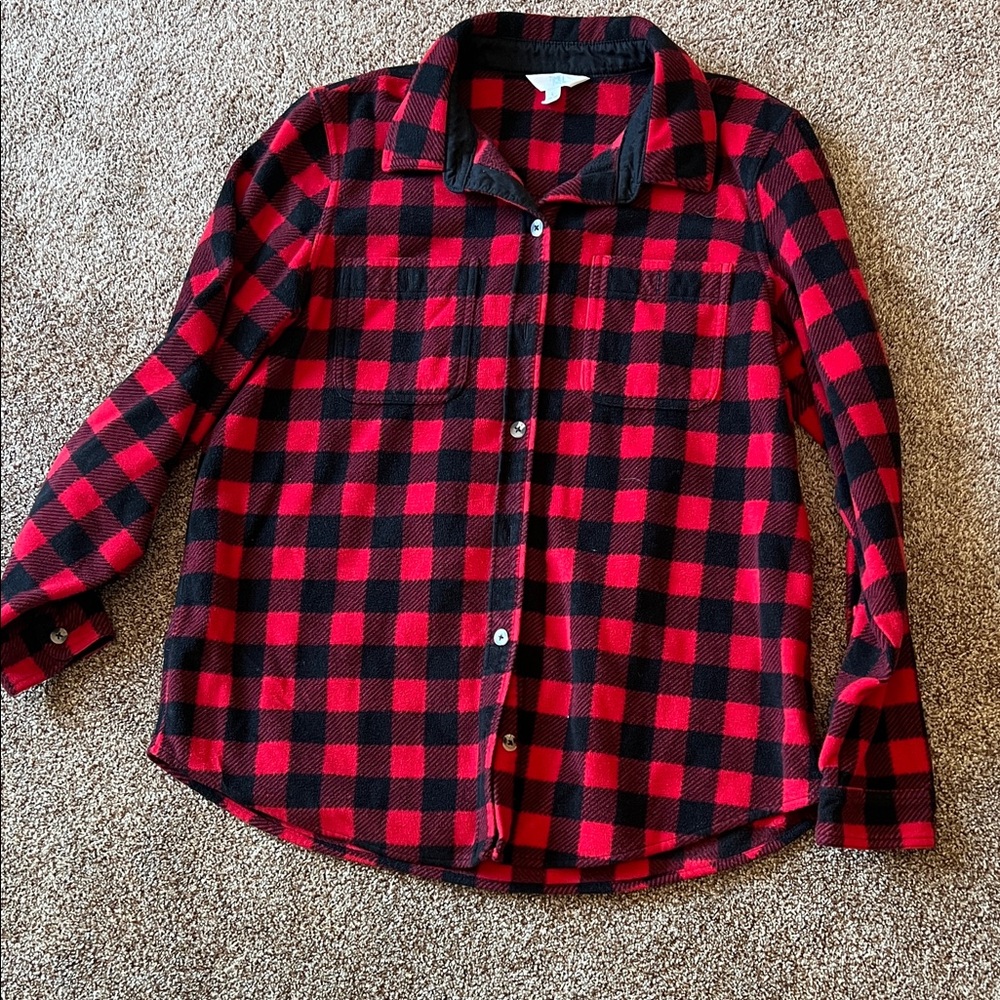 3/20$ Red and Black Plaid Fleece Button-Up Shirt